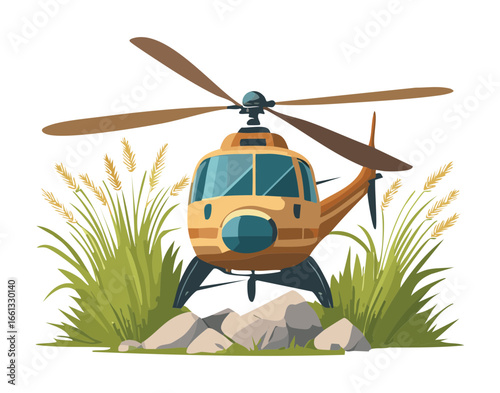 Close-up View of a Powerful Military Cargo Helicopter Sitting on a Grassy Field, Used for Heavy-Duty Air Support Missions	