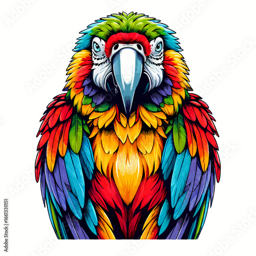 Vibrant Colorful Parrot Illustration with Bright Feathers and Expressive Eyes.