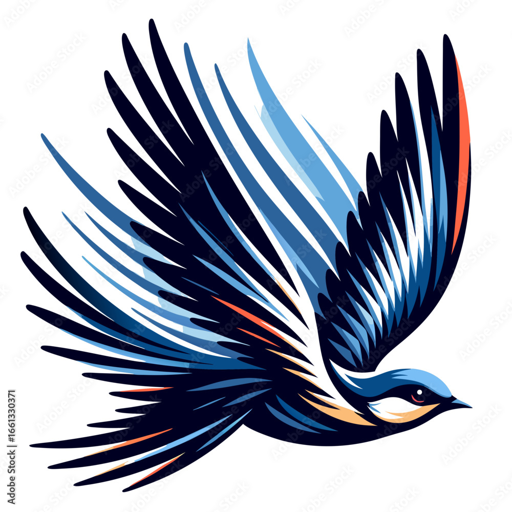 Obraz premium Vibrant Green and Blue Stylized Flying Bird Illustration.