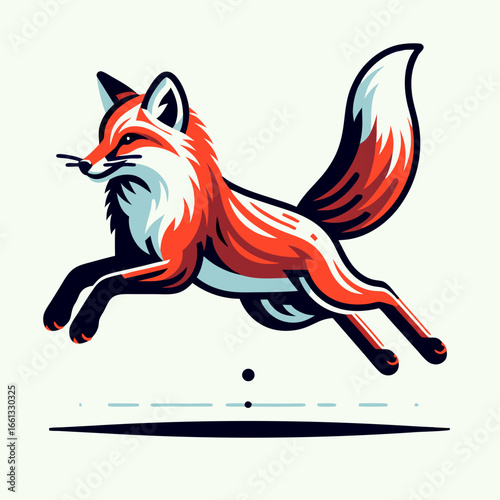 Vibrant Graphic Red Fox Leaping with Stylized Design and Bold Colors.