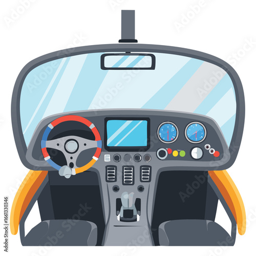 Illustration of a Helicopter Cockpit with Controls and Instruments
