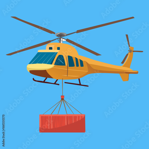 Illustration of a Yellow Helicopter with a Cargo Load