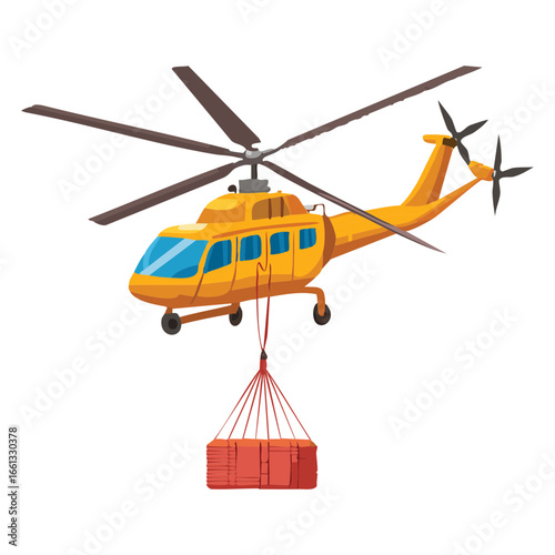 Illustration of a Yellow Helicopter Carrying a Heavy Crate