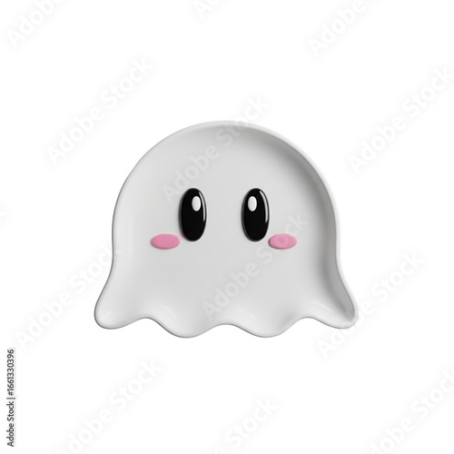 3D Cute kawaii Plate shaped ghost , halloween design, kawaii style, white background