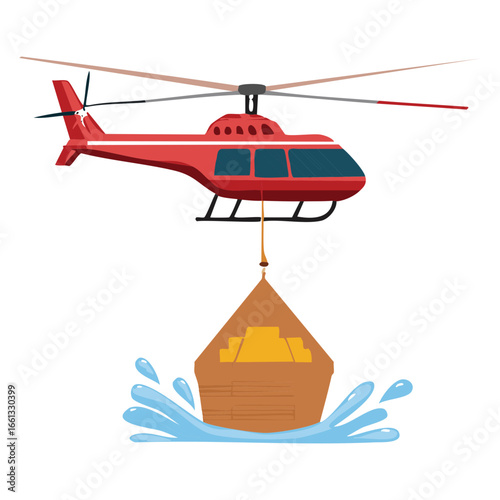 Illustration of a Red Helicopter Carrying a Hanging Cargo Load
