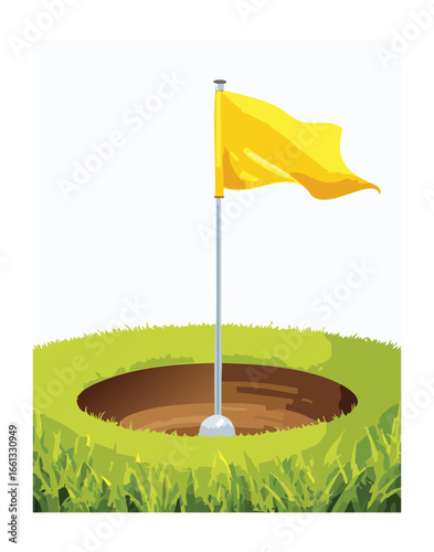 Bright yellow golf flag planted in the hole on a putting green, emphasizing focus and success in the competitive sport	