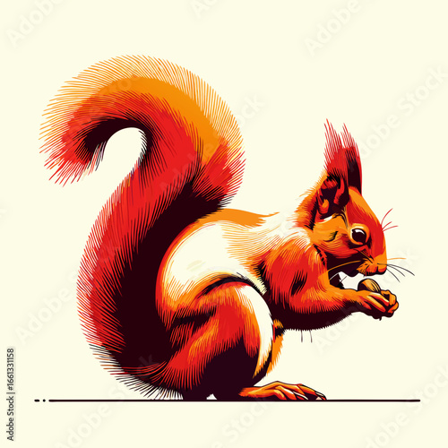 Vibrant Stylized Squirrel Eating Nut Illustration.