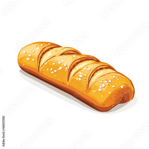 flat vector of a pretzel dog wrapped in golden pastry, fun snack food