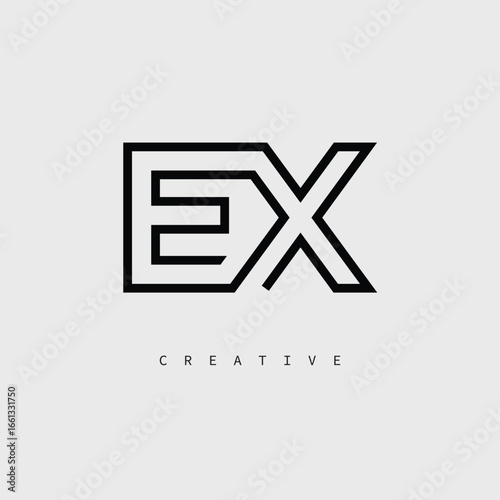 EX Creative Letter Logo – Minimal Line Monogram in Black Outline for Modern Branding Identity Design.