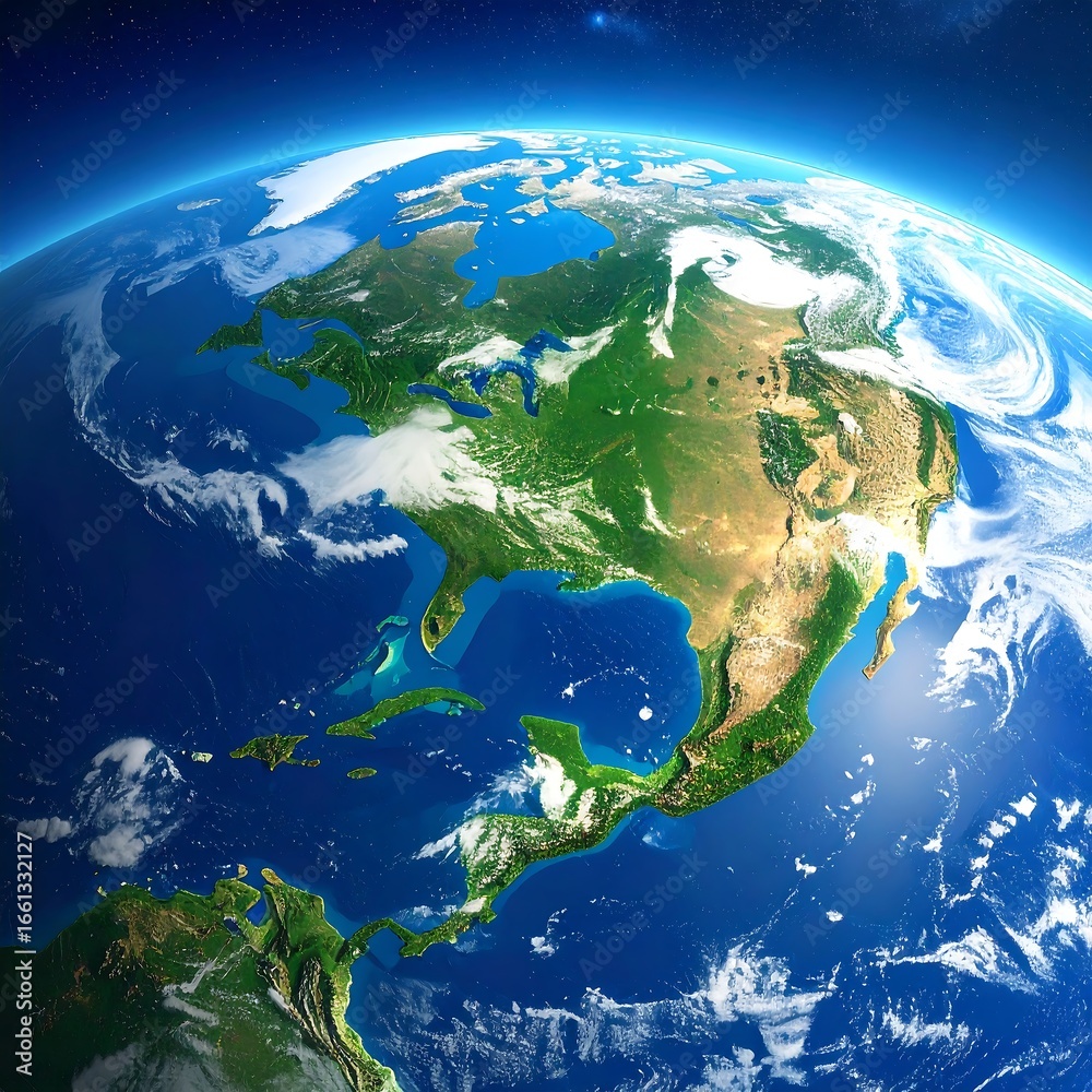Fototapeta premium North America Satellite View, Earth Orbit