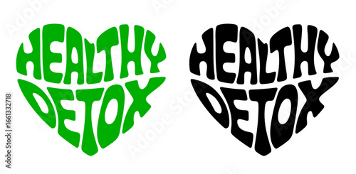 Heart-shaped sticker featuring "HEALTHY DETOX" in colorful and black design for detoxification concept