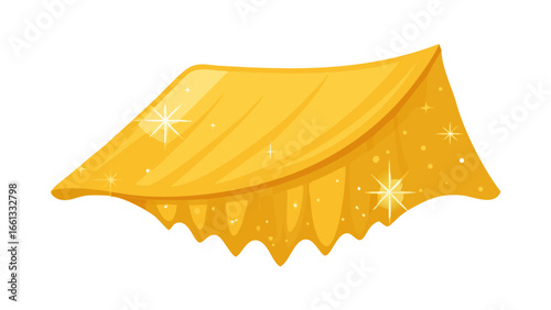 A shimmering golden fabric with a wavy hem and sparkling highlights isolated on transparent background isolated on white background