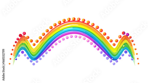 Whimsical wavy rainbow with colorful dots isolated on transparent background isolated on white background