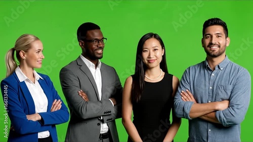 A diverse team of professionals standing together with confidence