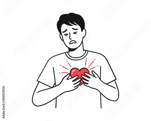 Man with Chest Pain - Cartoon Vector Illustration of a Heart Attack Symptom
