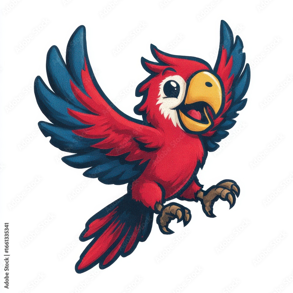 Obraz premium Colorful Cartoon Parrot with Vibrant Feathers and Cheerful Expression