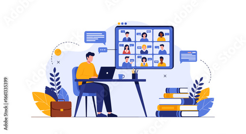 Remote team collaboration and virtual communication during online meetings and remote work
