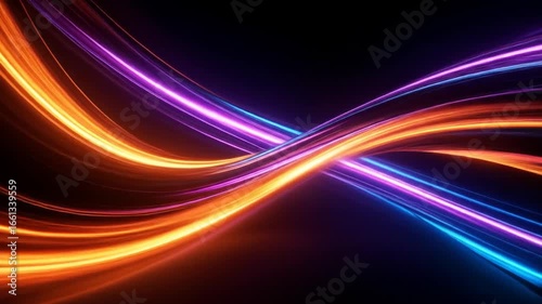 Abstract Light Streaks of Motion with Vibrant Blue Purple and Orange Colors on Black Background for Futuristic Dynamic Design Concepts