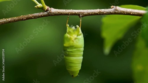 A caterpillar transforming into a butterfly in time-lapse, metamorphosis concept