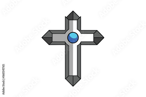 Cruz Bautismo de Plata con Piedra Central Azul