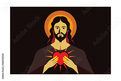 Jesus with Sacred Heart in Dramatic Chiaroscuro Light