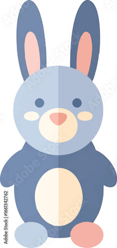 A cartoon-style illustration of a blue rabbit with pink accents sitting upright.