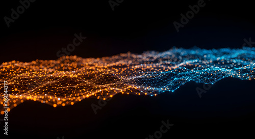 Abstract Network of Glowing Nodes and Connections in Blue and Orange – Digital Technology, Futuristic Network, Data Visualization, and Cyber Concept