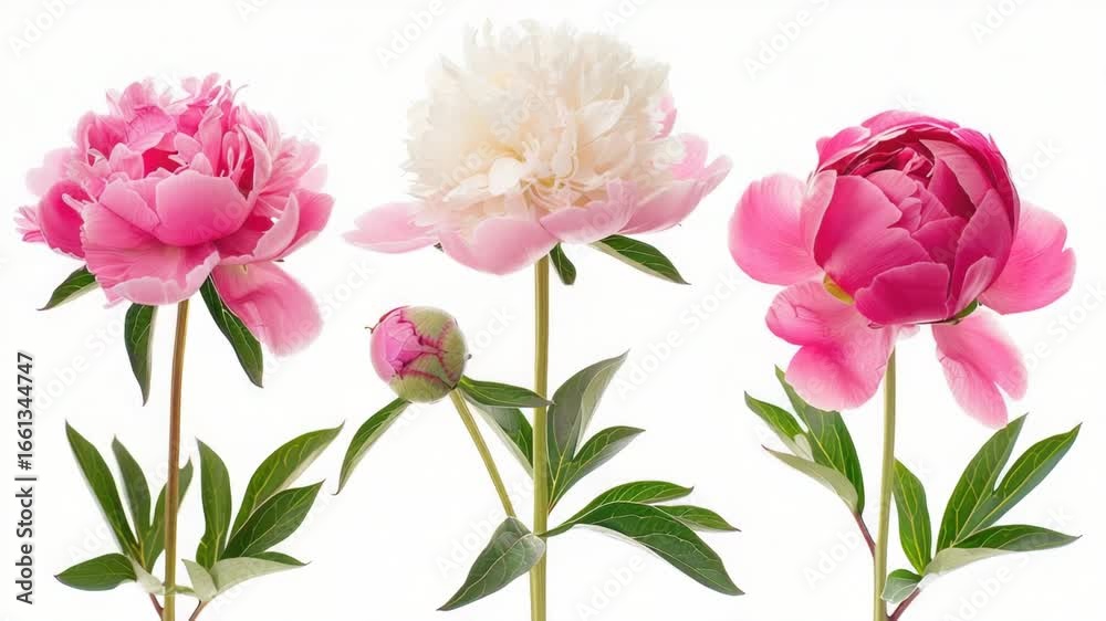 Fresh-cut peony bouquet with pink and white flowers and green foliage Fresh-cut peony bouquet with pink and white flowers and green foliage