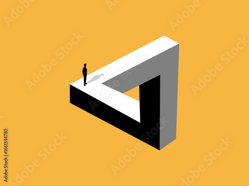 businessman stands confidently on a Penrose triangle