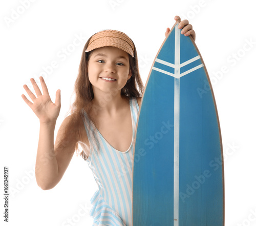 Happy girl in swimsuit with...