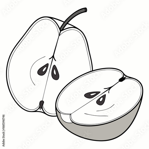Sliced pear vector illustration featuring fresh fruit cut in half with seeds, a healthy and organic food choice for dietary wellness and culinary creativity
