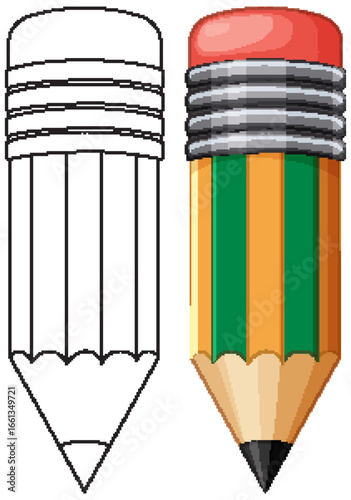 Colorful and Outline Pencil Illustration