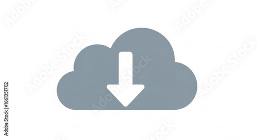 Gray cloud with a white arrow pointing downwards indicating a download on a white background view