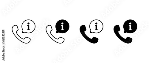 Helpdesk phone icon set. Customer support call with info symbol. Information hotline design