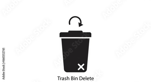 Trash can with a circular arrow and an x mark indicating deletion and recycling process icon