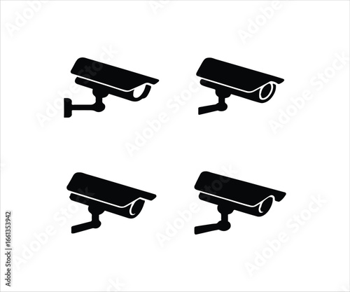 Security Camera System Surveillance CCTV Technology for Safety and Protection in Black Silhouette on White Background