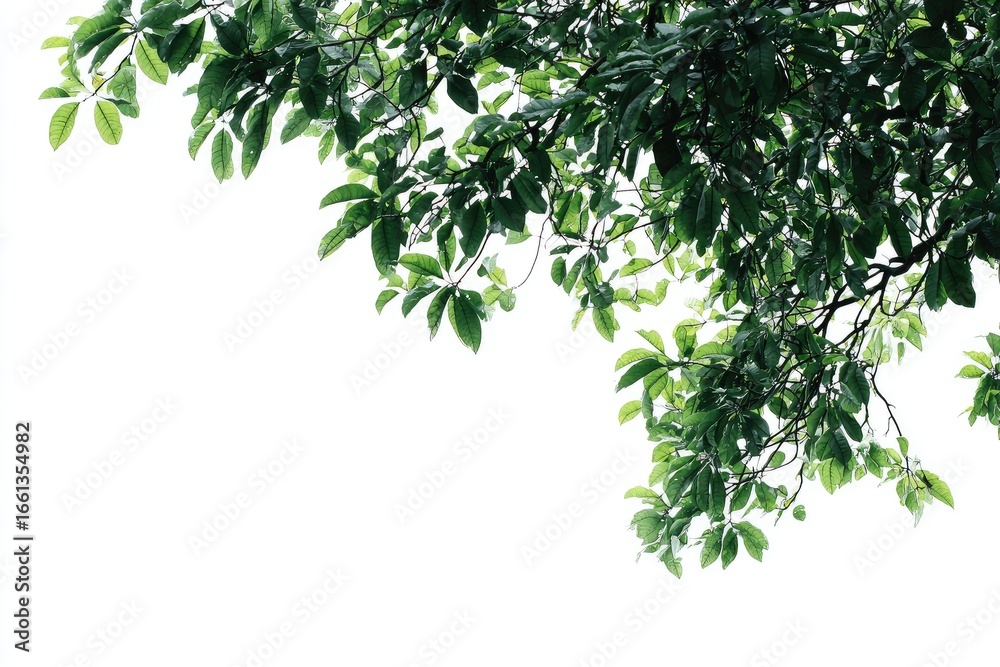 Obraz premium Lush green leaves on branches against white