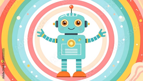 Friendly Robot in Rainbow Circles
