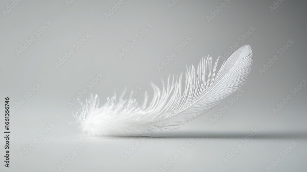 Obraz premium Delicate feather lying on neutral surface in serene studio light