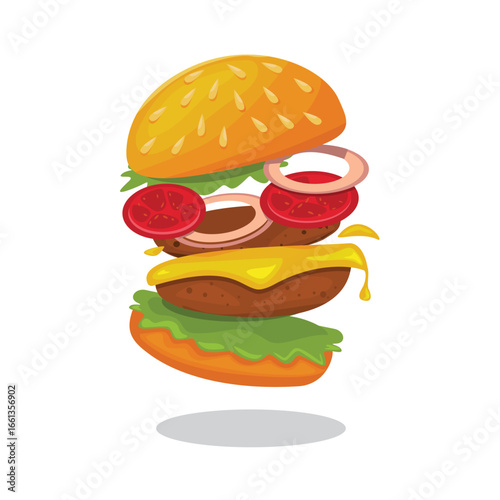 Burger vector set. Set of fast food illustration. Hamburger vector illustration. Fast Food Icons Set. Burger illustration. cheese burger illustration