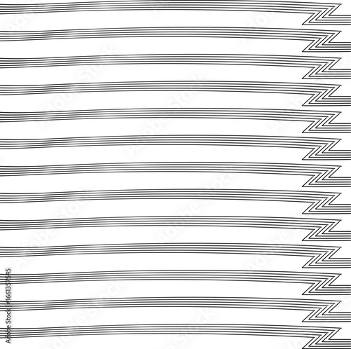 Groups of horizontal lines with angular bends at one end.