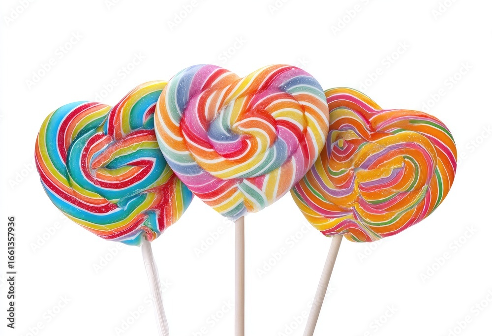 custom made wallpaper toronto digitalThree heart-shaped lollipops, vibrant rainbow colors, on white background