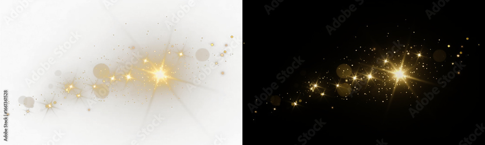 Fototapeta premium Sparkling light on transparent backgrounds, sparkling dust PNG. Twirl, Glowing light effect with lots of glitter particles and stars. Magical glow PNG. Isolated on transparent PNG overlay 