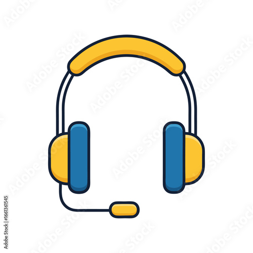Vibrant headset with microphone vector icon. Isolated cartoon style illustration for customer service, gaming, call center, and online communication design.