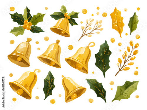 Set of Christmas bells on a transparent background