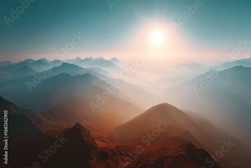 Wallpaper Mural Panoramic mountain range at sunrise, hazy atmosphere Torontodigital.ca