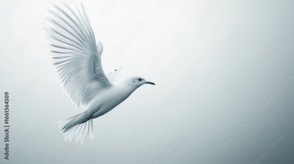 Fototapeta premium Seagull flying gracefully in serene daytime sky