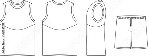 T-shirt flat basketball template jersey mockup outline isolated sport background clothing tee flat sketch
