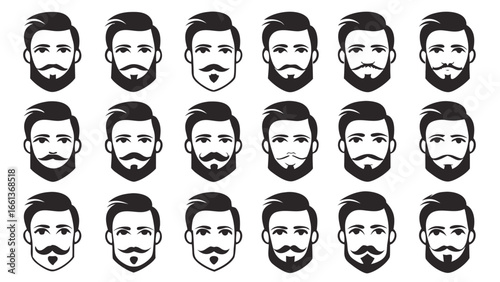 Diverse male facial hair styles faces beards