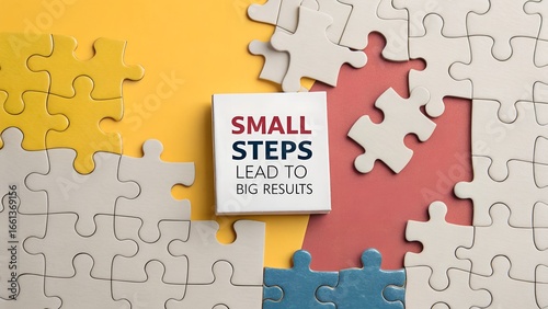 Small Steps Lead to Big Results Concept with Puzzle Pieces Background